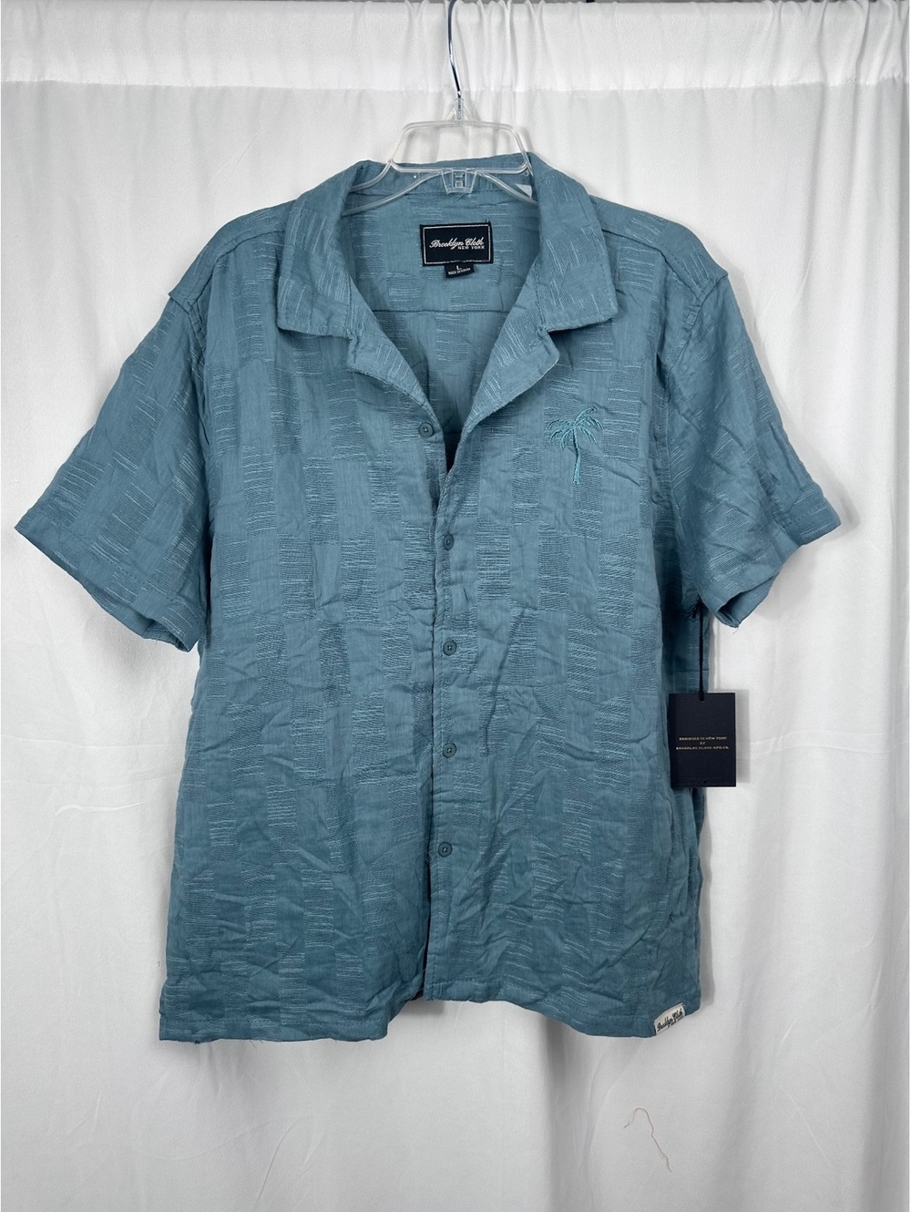 Brooklyn Cloth Men's Light Blue Textured Button-Up Shirt with Palm Tree Embroder